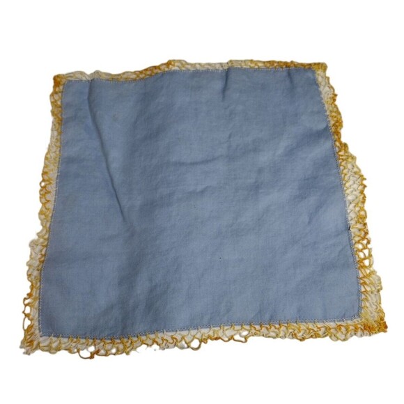 VTG Blue Handkerchief Hanky Scarf Ombre Crocheted Edge Yellow White Orange 12" - Picture 1 of 4